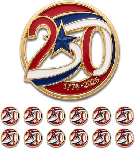1/12/24/36/50/100PCS USA 250th Anniversary Merchandise Enamel Pins 1.25" Gold Plated 1776-2026 Commemorative Lapel Pin Bulk Set for Celebrations in Saudi Arabia