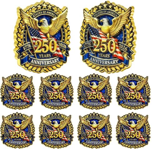 10 قطع من بضائع الذكرى السنوية الـ 250 - دبوس طية صدر السترة للرجال والنساء، الحرية 1776-2026 في الولايات المتحدة الأمريكية، بروش وطني ثلاثي الأبعاد من المينا الصلب مع تفاصيل مرتفعة، للبدلة، وحقيبة الظهر، والقبعة، وهدية عيد الاستقلال in Kuwait