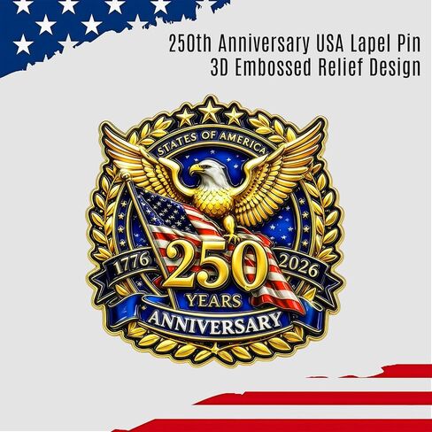 10 قطع من بضائع الذكرى السنوية الـ 250 - دبوس طية صدر السترة للرجال والنساء، الحرية 1776-2026 في الولايات المتحدة الأمريكية، بروش وطني ثلاثي الأبعاد من المينا الصلب مع تفاصيل مرتفعة، للبدلة، وحقيبة الظهر، والقبعة، وهدية عيد الاستقلال in Kuwait