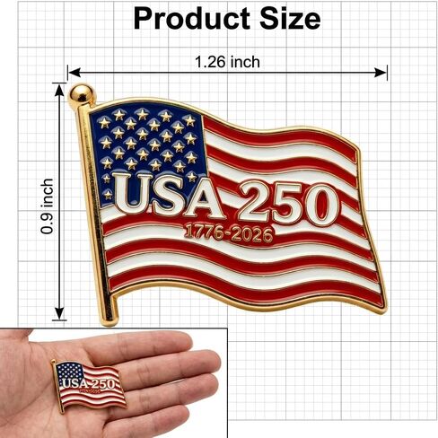 SOWPOPY 250 Anniversary USA Flag Lapel Pins, America 250th Enamel Pin for Men Women Hats Shirts, 250th Anniversary Merchandise Bulk for Patriot Independence Day Gifts in Saudi Arabia