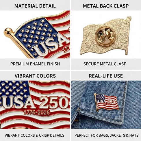 SOWPOPY 250 Anniversary USA Flag Lapel Pins, America 250th Enamel Pin for Men Women Hats Shirts, 250th Anniversary Merchandise Bulk for Patriot Independence Day Gifts in Saudi Arabia