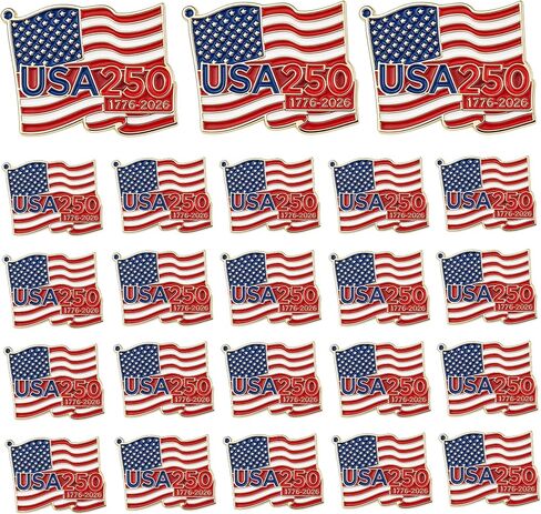 2/6/12/24/50 Pcs 250 Anniversary Pins 1776-2026, American Flag 4th of July Pins, USA Patriotic Brooch for Independence Day Veterans Day Memorial Day in Kuwait