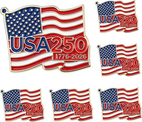 2/6/12/24/50 Pcs 250 Anniversary Pins 1776-2026, American Flag 4th of July Pins, USA Patriotic Brooch for Independence Day Veterans Day Memorial Day in Kuwait