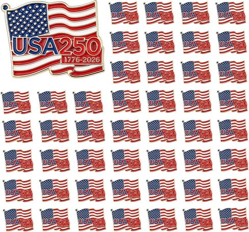 2/6/12/24/50 Pcs 250 Anniversary Pins 1776-2026, American Flag 4th of July Pins, USA Patriotic Brooch for Independence Day Veterans Day Memorial Day in Kuwait