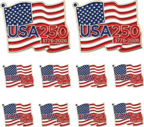 2/6/12/24/50 Pcs 250 Anniversary Pins 1776-2026, American Flag 4th of July Pins, USA Patriotic Brooch for Independence Day Veterans Day Memorial Day in Kuwait