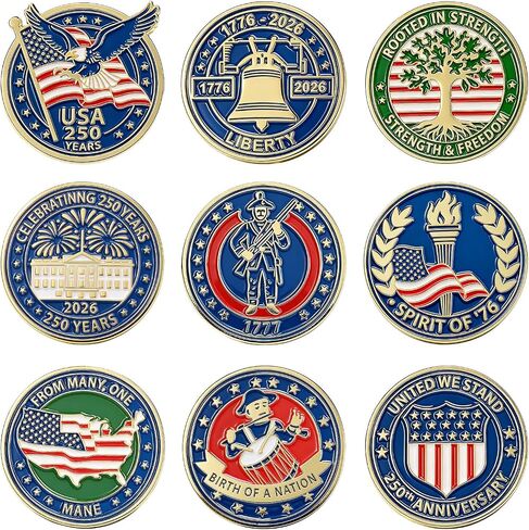2/6/12/24/50 Pcs 250 Anniversary Pins 1776-2026, American Flag 4th of July Pins, USA Patriotic Brooch for Independence Day Veterans Day Memorial Day in Kuwait