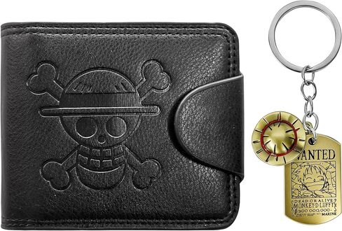 OP Anime Wallet for Men, Straw Hat Luffy Cartoon Novelty Keychain Gift Set Faux Leather Bifold Wallet (Black1) in Kuwait