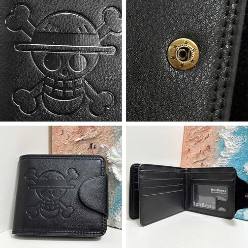 OP Anime Wallet for Men, Straw Hat Luffy Cartoon Novelty Keychain Gift Set Faux Leather Bifold Wallet (Black1) in Kuwait