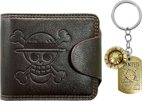 OP Anime Wallet for Men, Straw Hat Luffy Cartoon Novelty Keychain Gift Set Faux Leather Bifold Wallet (Black1) in Kuwait