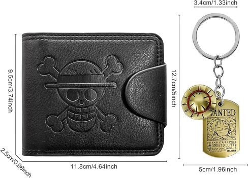 OP Anime Wallet for Men, Straw Hat Luffy Cartoon Novelty Keychain Gift Set Faux Leather Bifold Wallet (Black1) in Kuwait