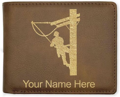 LaserGram Faux Leather Bi-Fold Wallet, Lineman, Personalized Engraving Included (Rustic with Gold) in Saudi Arabia