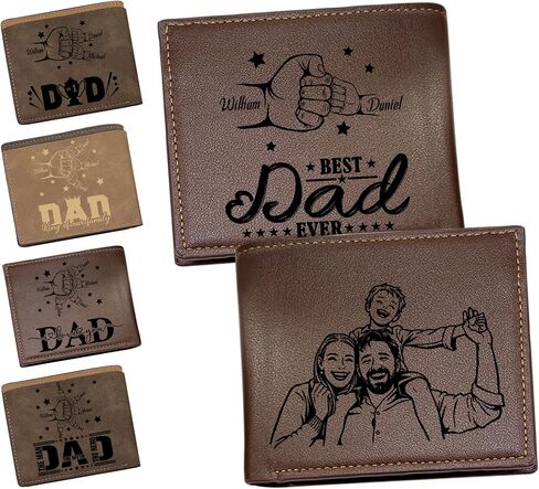 MyPupSocks Personalized Fathers Day Gift Custom Wallet for Men with Photo Name Engraving Mens Engraved Wallet for Dad Husband Boyfriend from Wife Daughter in Saudi Arabia