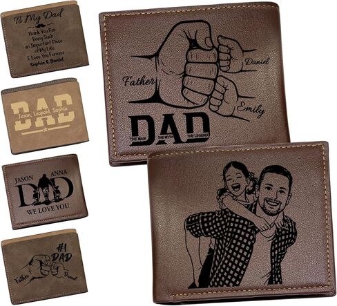 MyPupSocks Personalized Fathers Day Gift Custom Wallet for Men with Photo Name Engraving Mens Engraved Wallet for Dad Husband Boyfriend from Wife Daughter in Saudi Arabia