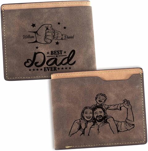 MyPupSocks Personalized Fathers Day Gift Custom Wallet for Men with Photo Name Engraving Mens Engraved Wallet for Dad Husband Boyfriend from Wife Daughter in Saudi Arabia