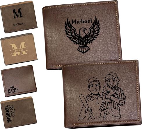 MyPupSocks Personalized Fathers Day Gift Custom Wallet for Men with Photo Name Engraving Mens Engraved Wallet for Dad Husband Boyfriend from Wife Daughter in Saudi Arabia
