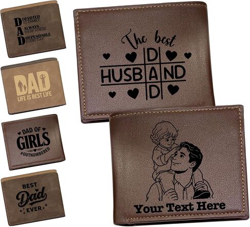 MyPupSocks Personalized Fathers Day Gift Custom Wallet for Men with Photo Name Engraving Mens Engraved Wallet for Dad Husband Boyfriend from Wife Daughter in Saudi Arabia