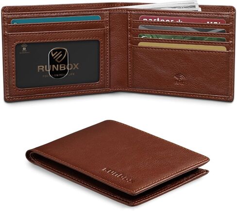 RUNBOX Wallet for Men Slim Leather Bifold RFID Blocking Minimalist Front Pocket Design with Gift Box in Kuwait