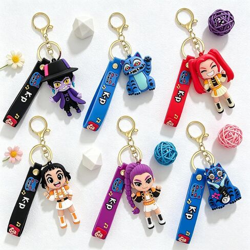 Demon Moives Hunters Cute Keychains Set, Mini Doll Figurine Collectibles Fun Keyring Jewelry Toy Gifts for Fans (6 Set) in Kuwait