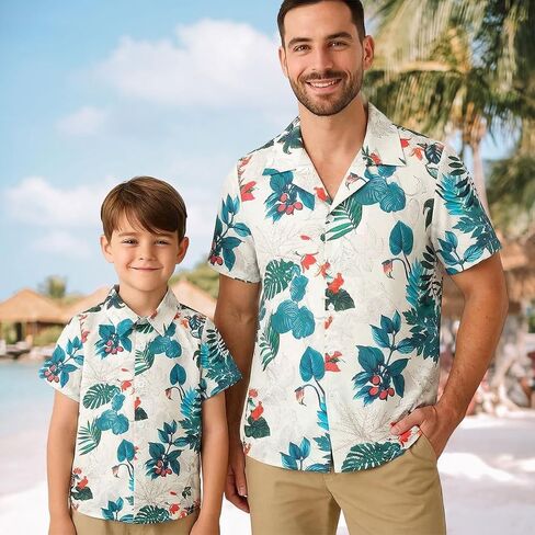 Dad and Son Matching Shirts Hawaiian Father and Son Matching Shirt Family Matching Outfits Tops in Kuwait