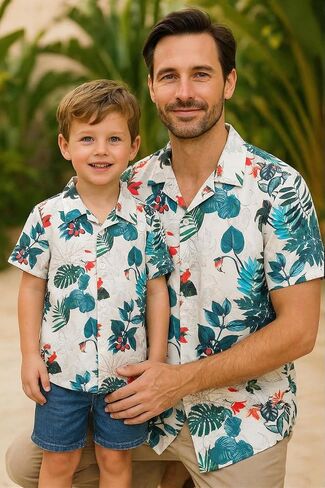 Dad and Son Matching Shirts Hawaiian Father and Son Matching Shirt Family Matching Outfits Tops in Kuwait