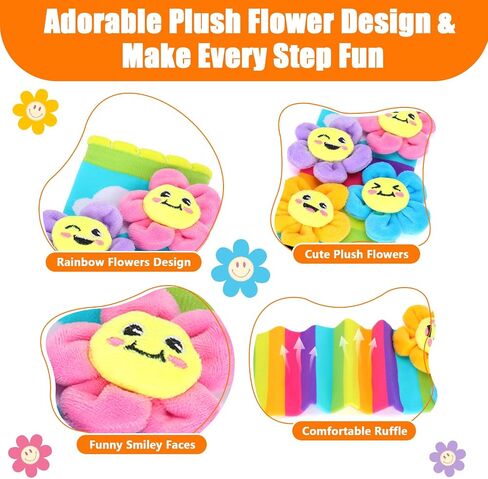 Crazy Socks for Kids Girls 3-12 Years – Rainbow Knee High Socks with 3D Plush Smiling Flowers, Silly Wacky Colorful Socks for Crazy Sock Day Birthday Gifts in Saudi Arabia