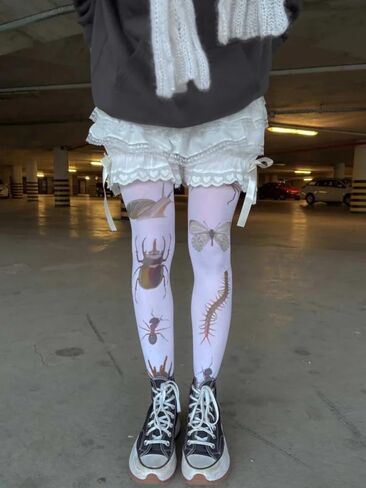 Funky Patterned Tights Y2k Whimsy Twee Stockings Y2k Colorful Fun Tights 2000s Grunge Whimsical Accessories in Kuwait