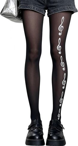 Funky Patterned Piano Tights Y2k Whimsy Twee Alt Fun Music Note Stockings 2000s Emo Grunge Harajuku Accessories in Kuwait