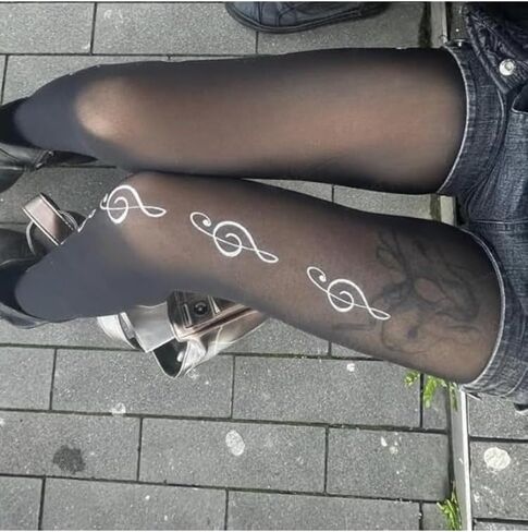 Funky Patterned Piano Tights Y2k Whimsy Twee Alt Fun Music Note Stockings 2000s Emo Grunge Harajuku Accessories in Kuwait