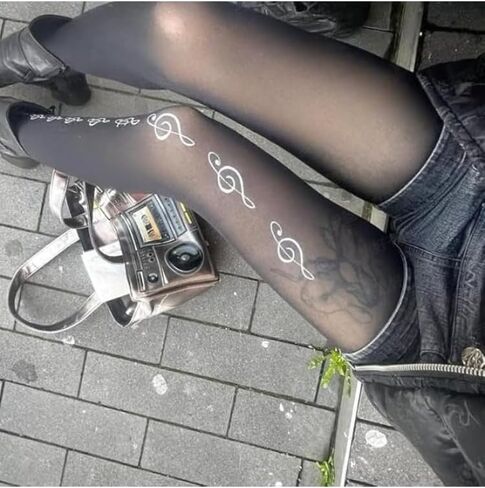 Funky Patterned Piano Tights Y2k Whimsy Twee Alt Fun Music Note Stockings 2000s Emo Grunge Harajuku Accessories in Kuwait