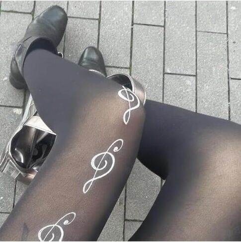 Funky Patterned Piano Tights Y2k Whimsy Twee Alt Fun Music Note Stockings 2000s Emo Grunge Harajuku Accessories in Kuwait