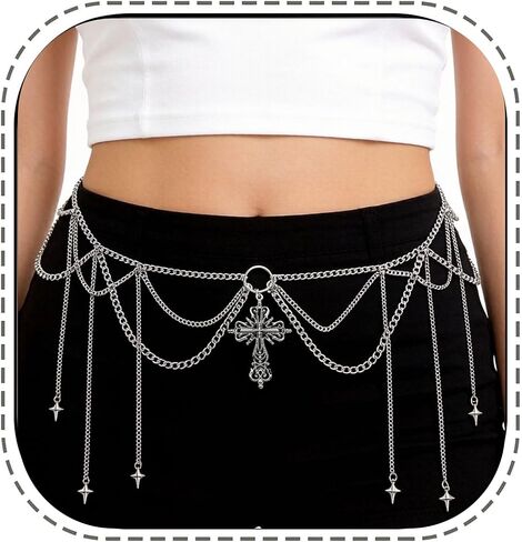 Cross Waist Chain Belt - Punk Gothic Crossover Body Belly Chains Tassel for Women Girl in Saudi Arabia