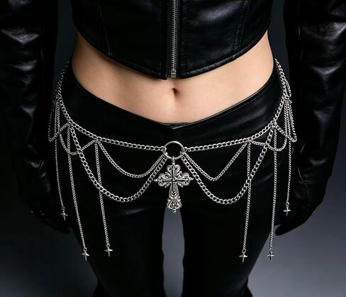 Cross Waist Chain Belt - Punk Gothic Crossover Body Belly Chains Tassel for Women Girl in Saudi Arabia