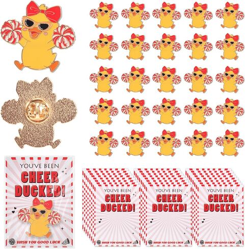 SOWPOPY 25 Sets Cheer Gifts Bulk for Team Girls, Cheerleader Duck Enamel Pins with Inspirational Cards Cheerleading Party Favors Accessories for Backpacks, Bags, Competition Teammates in Saudi Arabia