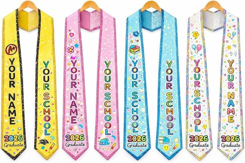 Personalized Kids Graduation Stole 2026 Custom Name Sash Kindergarten Preschool Milestone Ribbon Pencil Glitter Sparkle Design Elementary School Ceremony Accessory Youth Achievement Scarf in Saudi Arabia