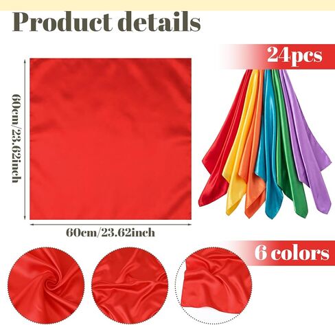 Sosation 24 Pcs 24 Inch Sensory Play Scarves Multicolor Dance & Music Scarves Juggling Scarf for Adults Elderly Rhythm Band Movement Scarf Soft Imitation Silk for Square Dance Magic Trick Accessories in Kuwait