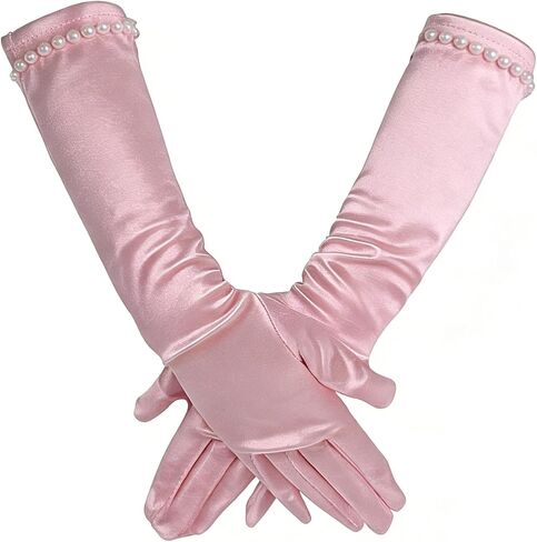 Stain Princess Gloves Flower Girls Wedding Gloves Elegant Formal Dress up Handwear for Communion Birthday Party for 6-10 Yrs in Saudi Arabia