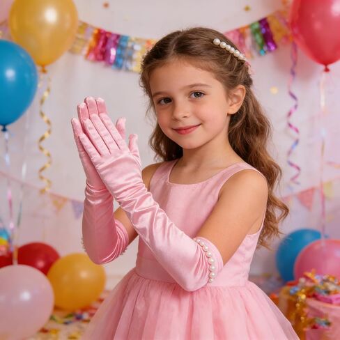 Stain Princess Gloves Flower Girls Wedding Gloves Elegant Formal Dress up Handwear for Communion Birthday Party for 6-10 Yrs in Saudi Arabia
