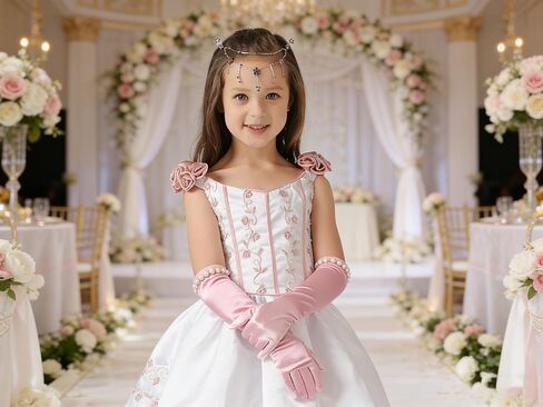Stain Princess Gloves Flower Girls Wedding Gloves Elegant Formal Dress up Handwear for Communion Birthday Party for 6-10 Yrs in Saudi Arabia