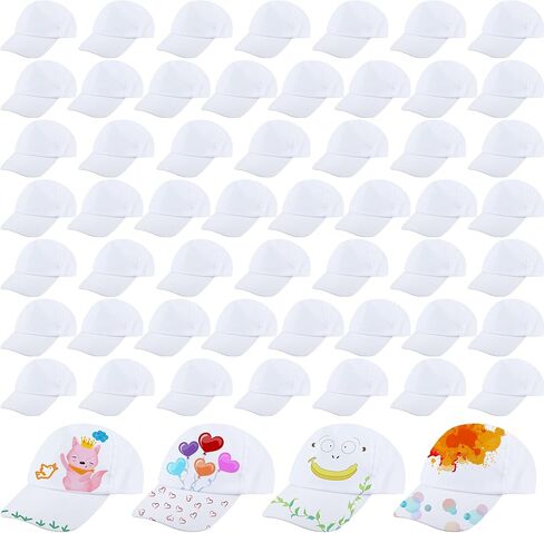 56 Pcs Kids White Baseball Caps Summer Baseball Hat DIY Blank Baseball Cap Bulk for Painting Art Craft Outdoor Sports in Kuwait
