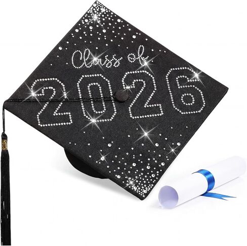 Rhinestones Graduation Cap Class of 2026 Crystal Grad Cap for Men Women Girls High School Bachelor Photo Props in Kuwait