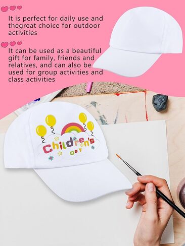 56 Pcs Kids White Baseball Caps Summer Baseball Hat DIY Blank Baseball Cap Bulk for Painting Art Craft Outdoor Sports in Kuwait