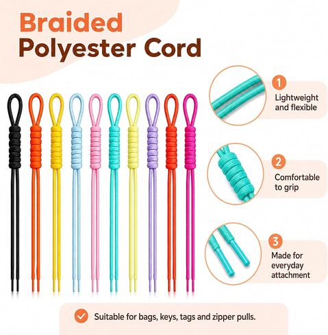 Paracord Keychain,10Pcs Rope Keychain,Paracord Bag Charm for Purse Handbag Decoration Accessories,10 Colors. in Saudi Arabia