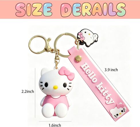 Cartoon Kitty Keychains for Girls, Anime Kawaii Keychain, Cute Backpack Key Key Chain Accessories Wristlet Chain Car Charms in Kuwait