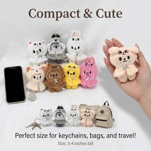 8pcs cute plush animal keychains, SKZ00 plush toy keychains, suitable for backpacks and fan collections in Kuwait