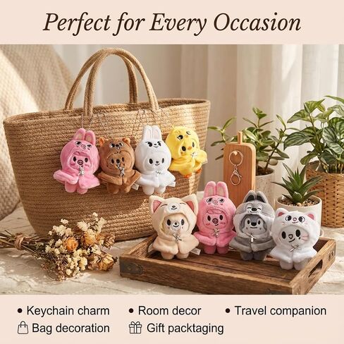 8pcs cute plush animal keychains, SKZ00 plush toy keychains, suitable for backpacks and fan collections in Kuwait