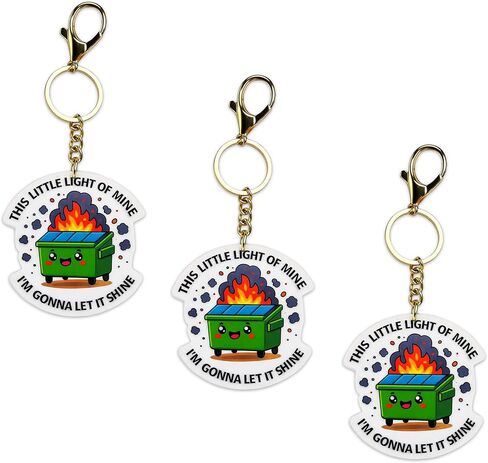 (3pcs) “This Little Light of Mine I’m Gonna Let It Shine" Funny Dumpster Fire Keychain Set, 2.5 Inch Acrylic Meme Keyrings Cute Durable Charms for Keys, Bags, Novelty Gift Idea for Adults Teens in Saudi Arabia