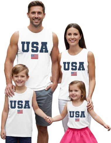 Family Matching USA Shirt American Flag 4th of July Tank Top Boys Girls Patriotic Womens Mens Vest Tee in Saudi Arabia