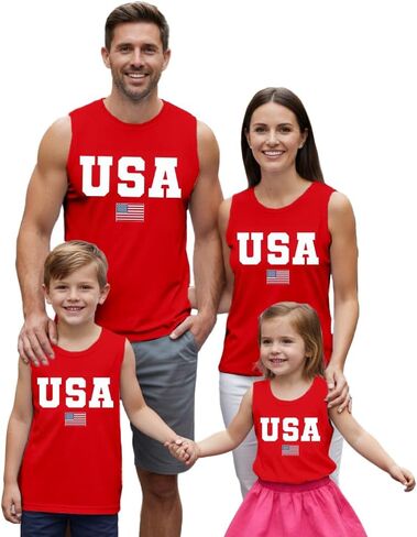 Family Matching USA Shirt American Flag 4th of July Tank Top Boys Girls Patriotic Womens Mens Vest Tee in Saudi Arabia