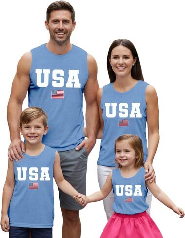 Family Matching USA Shirt American Flag 4th of July Tank Top Boys Girls Patriotic Womens Mens Vest Tee in Saudi Arabia
