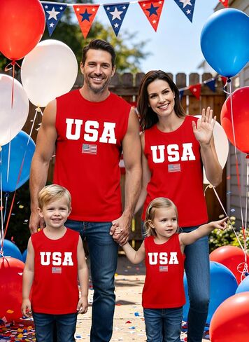 Family Matching USA Shirt American Flag 4th of July Tank Top Boys Girls Patriotic Womens Mens Vest Tee in Saudi Arabia